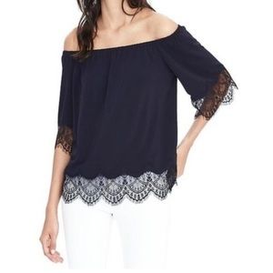 Banana Republic Navy Blue Off-Shoulder Blouse Lace Details